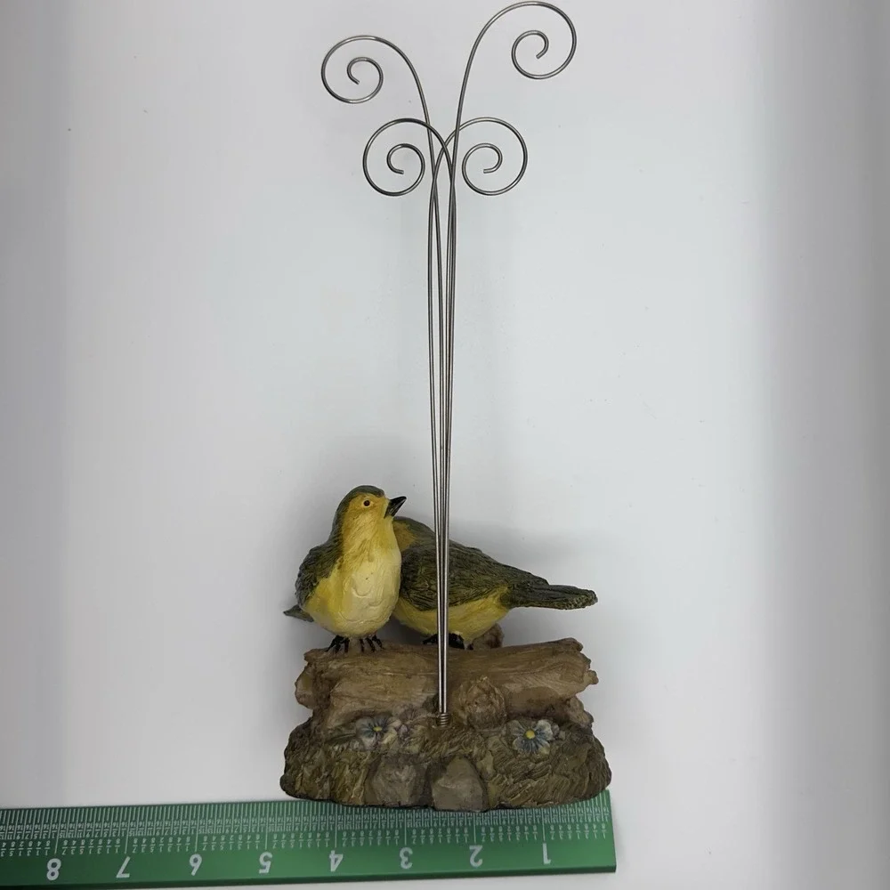 Resin Bird Figurine Photo Holder Double Spiral Wire Stand Vintage Home Decor - Picture 3 of 9